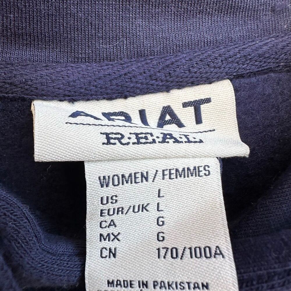 Ariat REAL Shield Logo Hoodie Sweatshirt Navy Blue Womens Large NEW - Picture 4 of 6